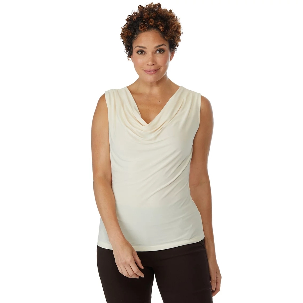 Cream Sleeveless Drape Neck Top